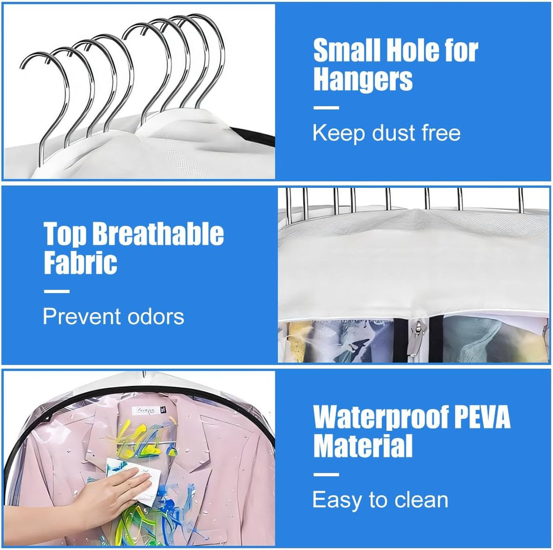 Wardrobe organization: 6 clear garment bags with side zippers for suits & dresses.