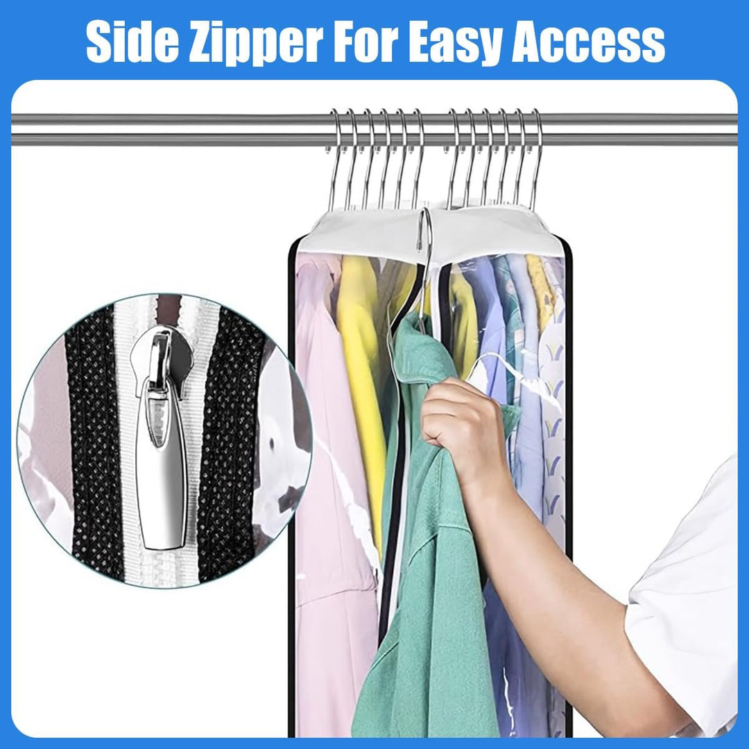 PEVA garment covers, 6-pack, clear design, side zip for easy access & storage.