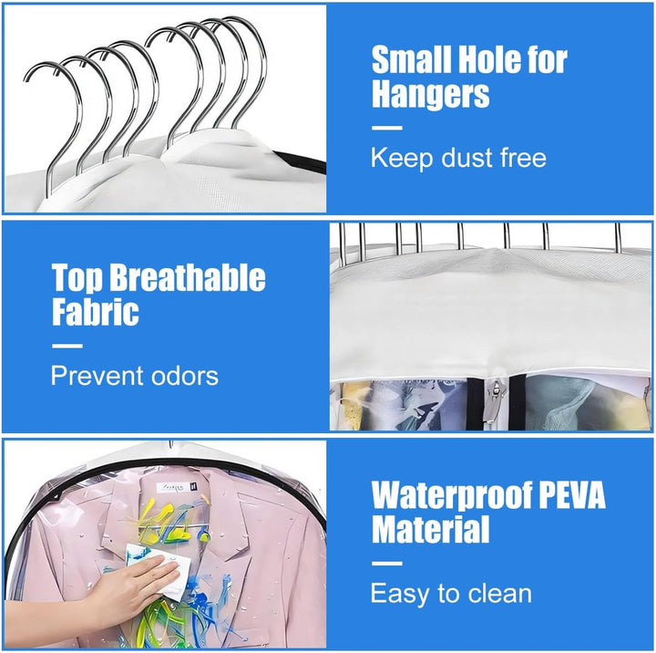 Protect clothes with 6 clear garment covers featuring side zippers & dust-proof design.