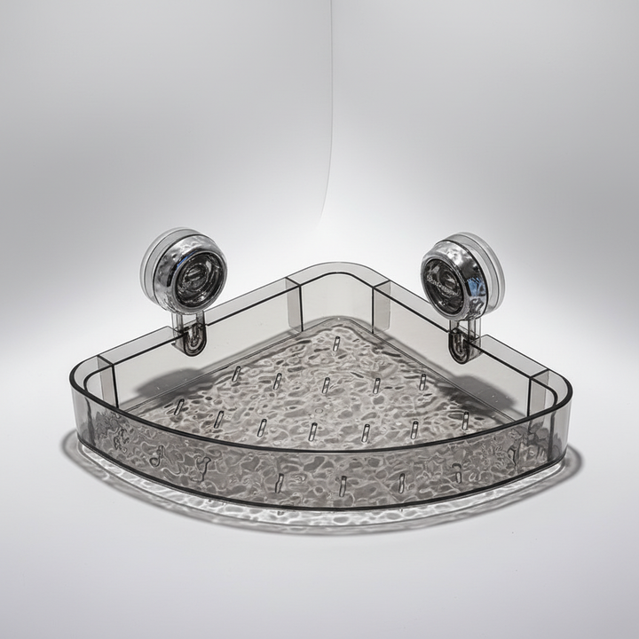 OrganizeGrip transparent suction cup organizer for spices or bathroom essentials, easy wall mounting.