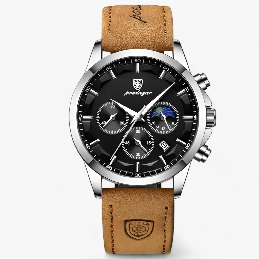 Gift for him: A premium men's waterproof watch, featuring a genuine leather strap and sturdy titanium steel.