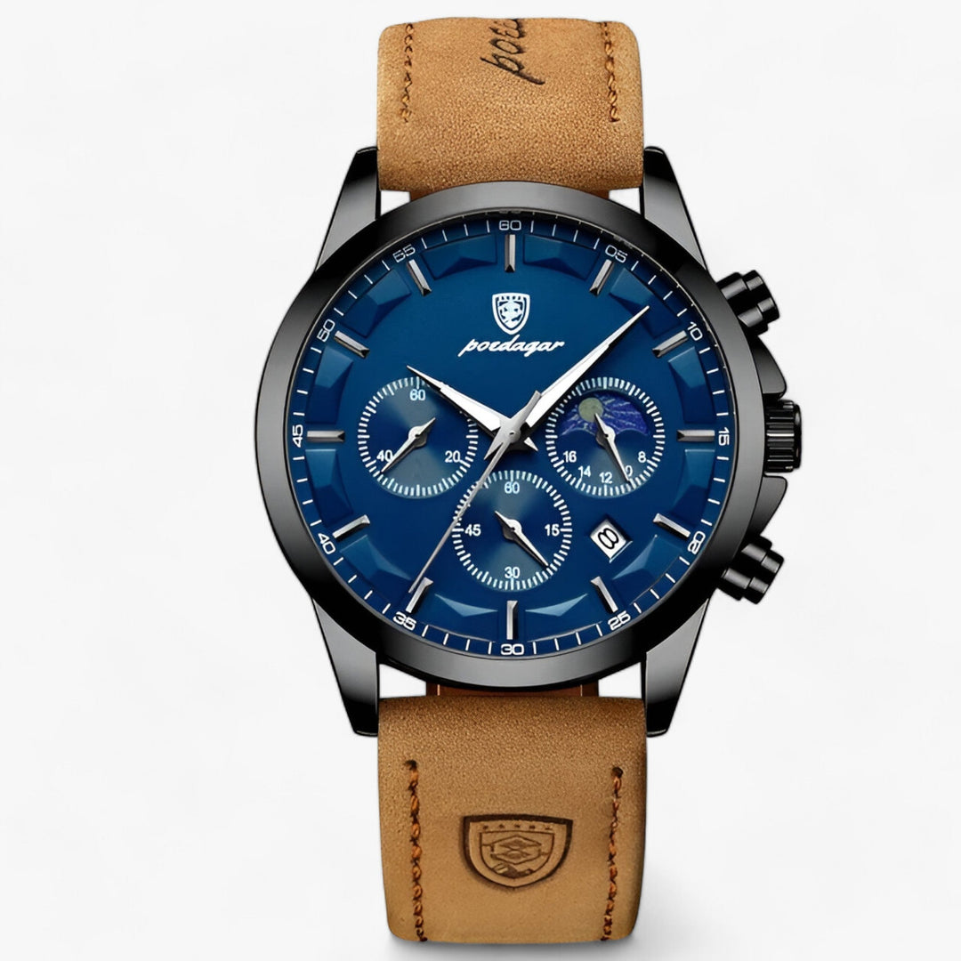 High-quality men's waterproof luxury watch with a scratch-resistant dial & a classic leather strap design.
