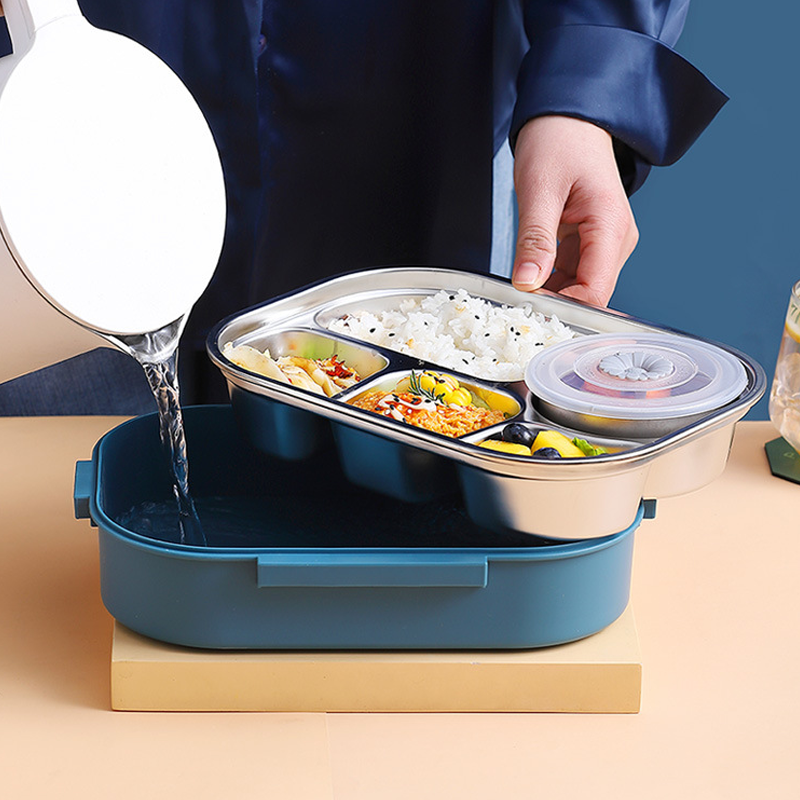Stainless steel food container, keeping meals hot or cold for hours, perfect for any outing.