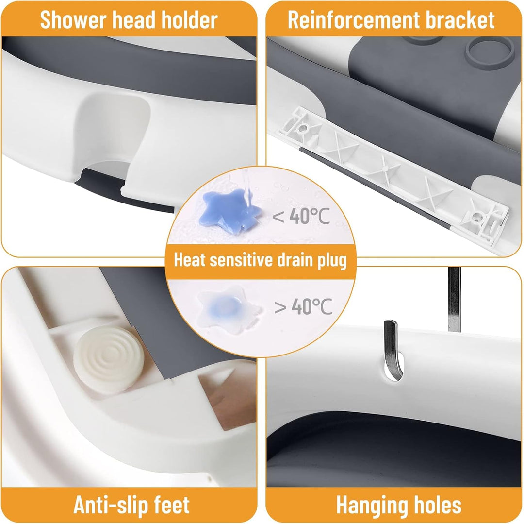 Baby bath tub, collapsible and space-saving, with a soft net for newborn support during bath time