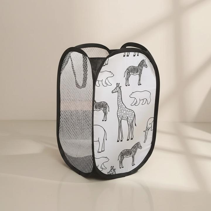 Stylish and functional collapsible mesh hamper, fits any decor