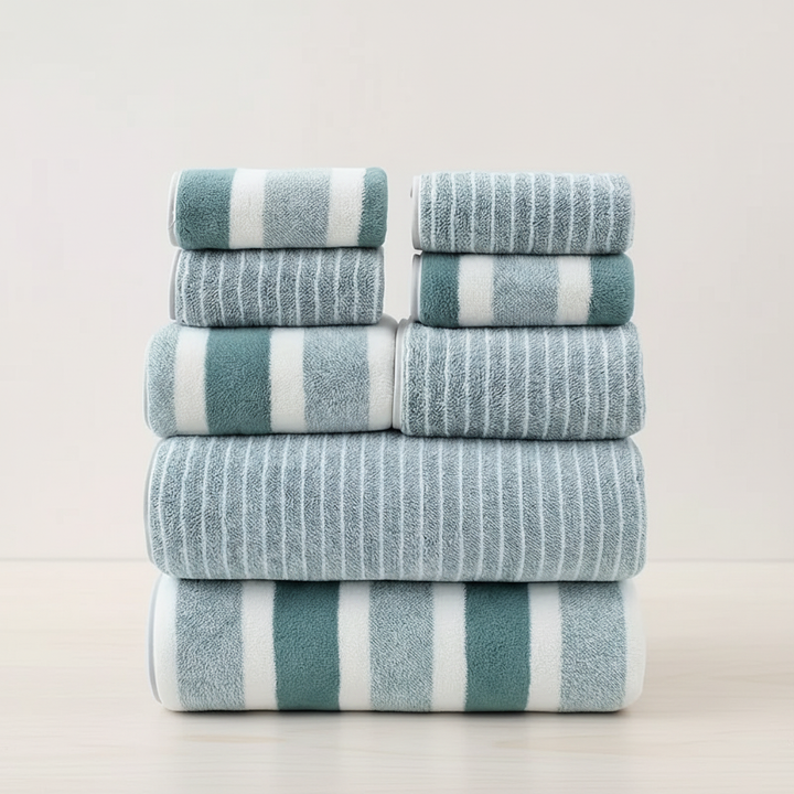 Versatile 8-piece microfiber towel set, combining absorbency and softness for home goods and travel.