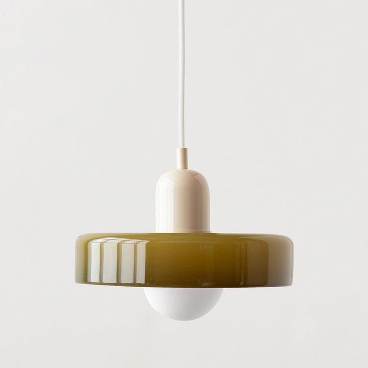 Elegant colorful glass pendant, Bauhaus style lighting for sophisticated home decor.