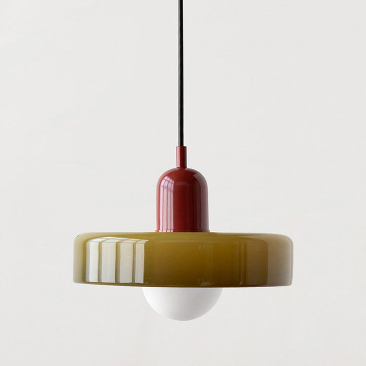 Artistic Bauhaus style pendant light, vibrant glass lamp for contemporary spaces.