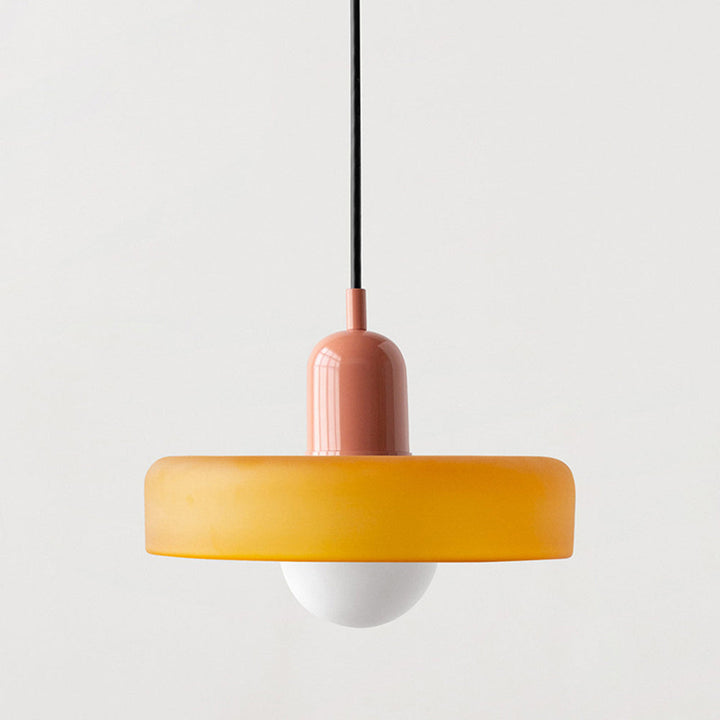Artistic glass pendant lamp, colorful Bauhaus design for unique modern lighting.