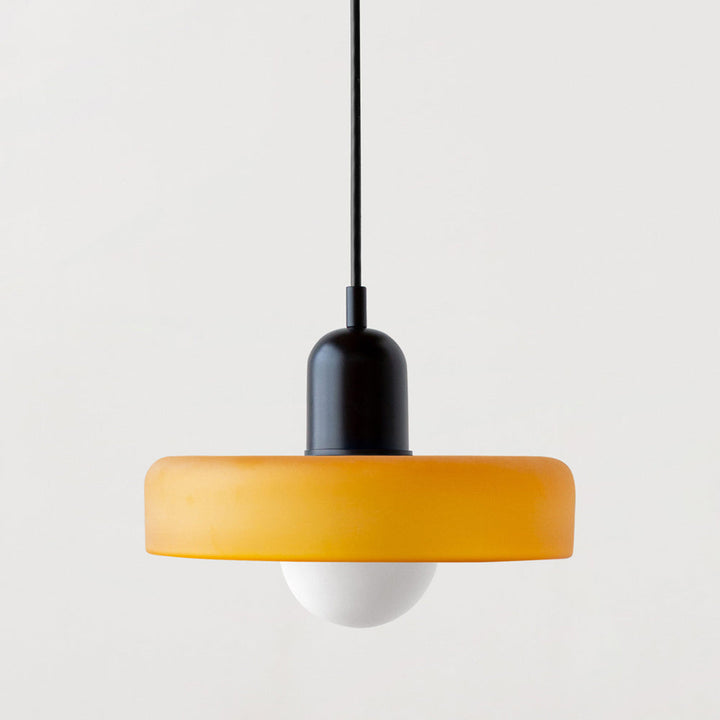 Geometric colorful pendant lamp, Bauhaus inspired glass for modern home decor.