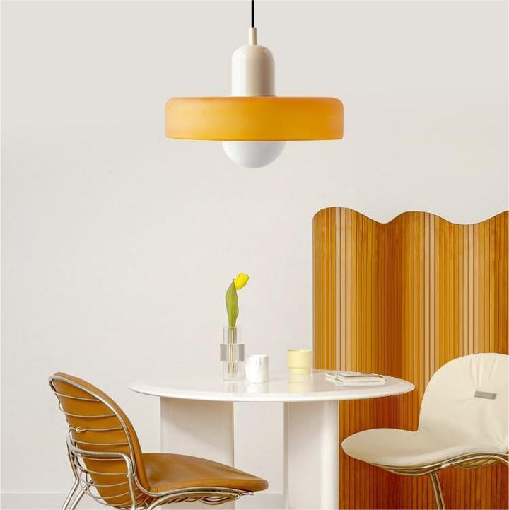 Stylish multi-colored glass pendant, Bauhaus modern ceiling light for decor.