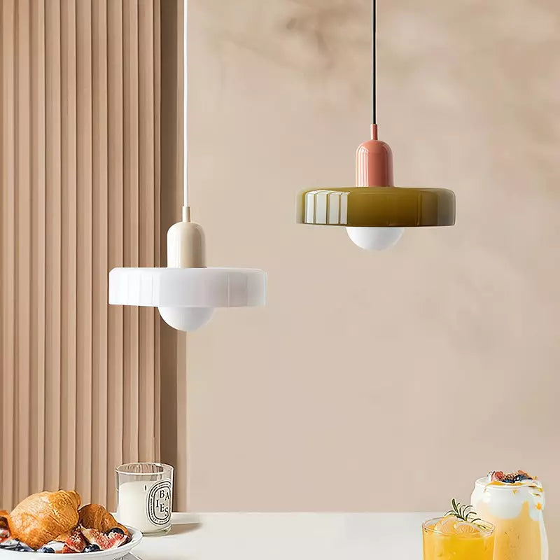 Geometric multi-color glass pendant, Bauhaus style ceiling light fixture.