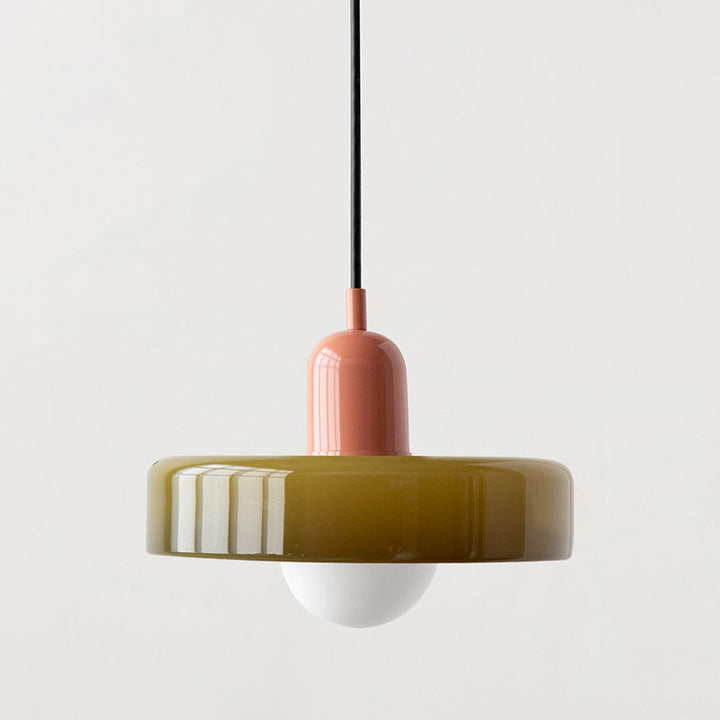 Unique Bauhaus style pendant light, multi-colored glass for elegant lighting.