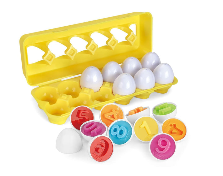Visually stimulating colorful eggs for educational shape & color matching; early learning fun.