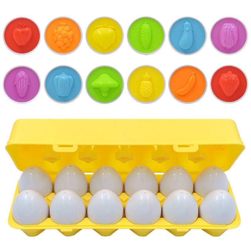 Children playing and learning with vibrant shape sorting eggs; a great toddler activity.