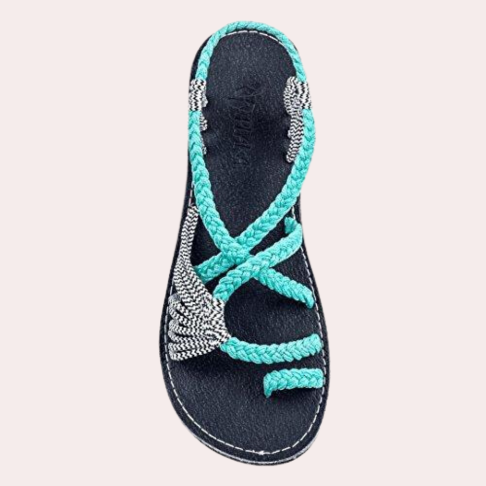 Comfortable women's summer sandals, multi-colored straps, ideal for beachwear