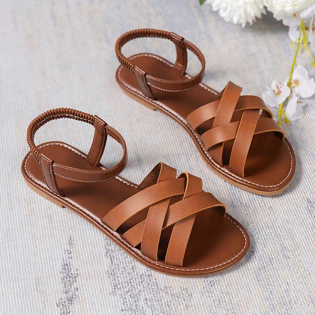 Comfortable brown women's Roman summer sandals with non-slip sole, perfect for casual wear & travel.