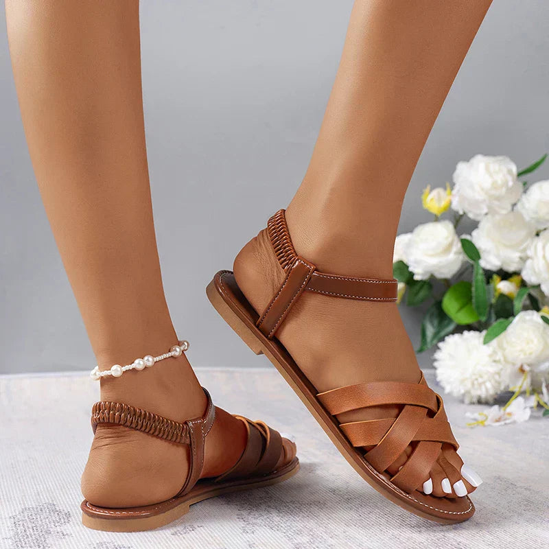 Women's comfortable brown Roman summer sandals, designed with a non-slip sole for secure and easy walking.
