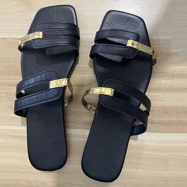 Easy slip-on women's summer shoes, comfortable open toe flat sandals for everyday.