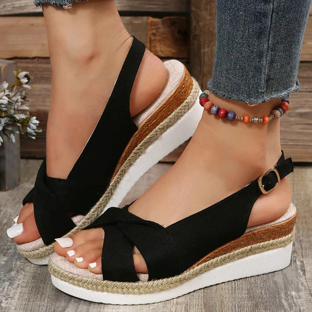 Romy women's comfortable platform wedge sandals, ideal summer shoes for vacation and daily activities.