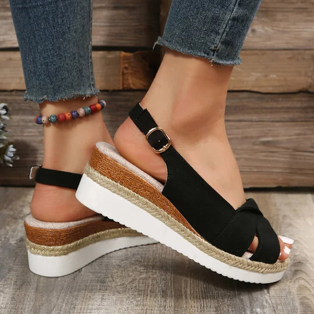 Romy comfortable women's platform wedge sandals, a versatile summer shoe with excellent support.