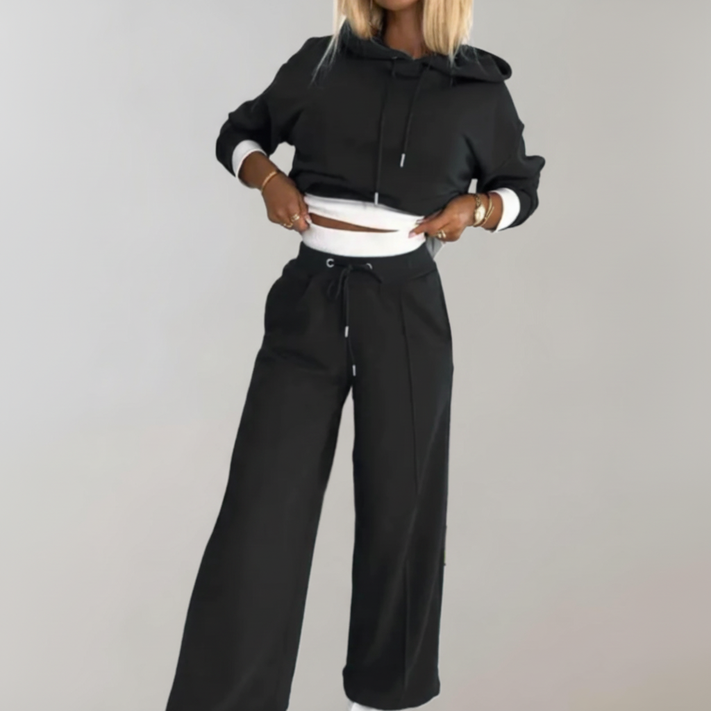 Soft fabric women's hoodie and wide leg pant set, perfect for casual loungewear