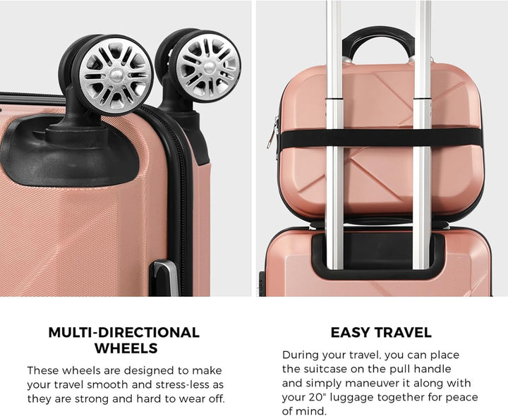 Effortless travel with this 2-piece compact carry-on luggage set. Features trolley bag and spinner wheels.