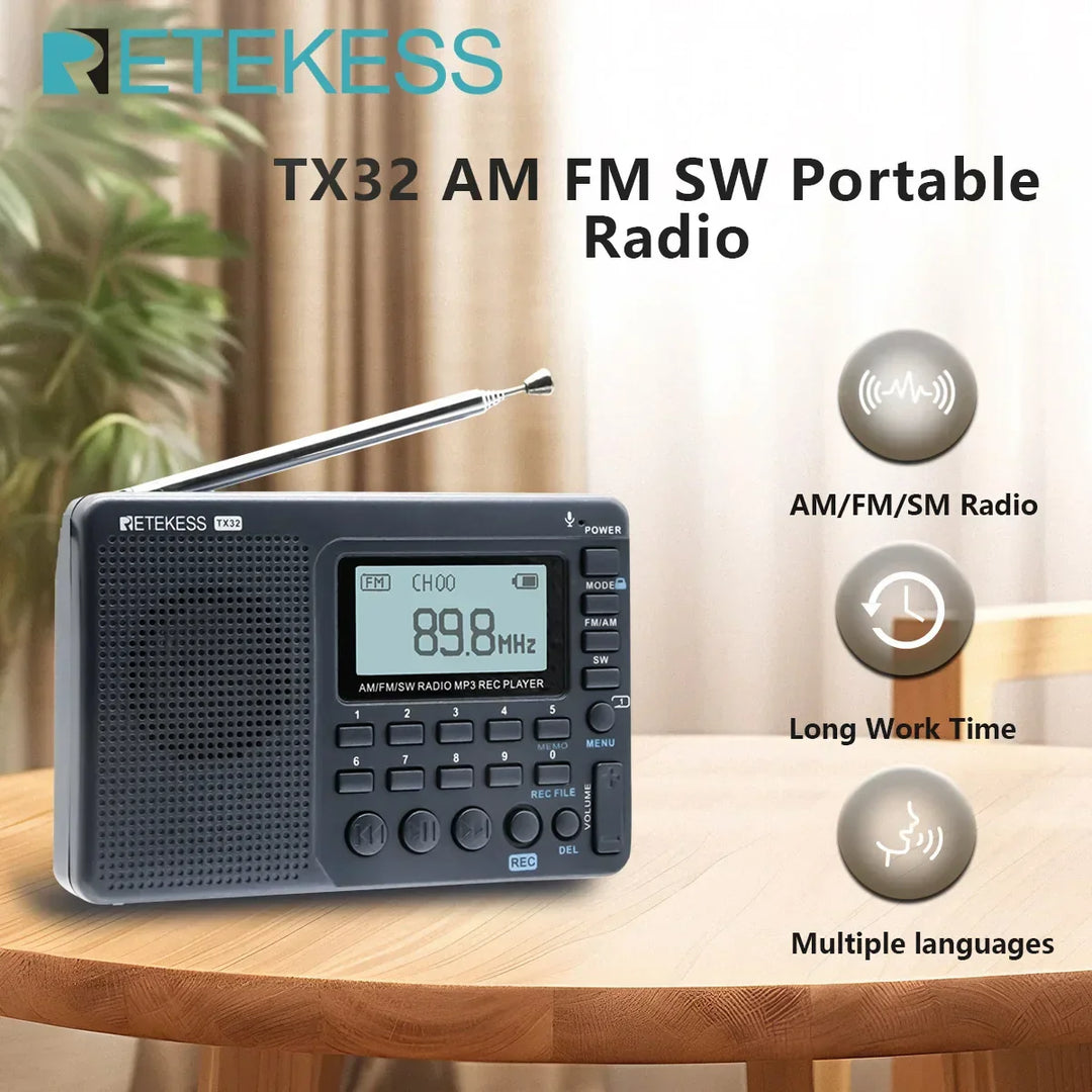 Lightweight, rechargeable AM/FM/SW travel radio. Perfect for camping, emergencies, and outdoor listening.