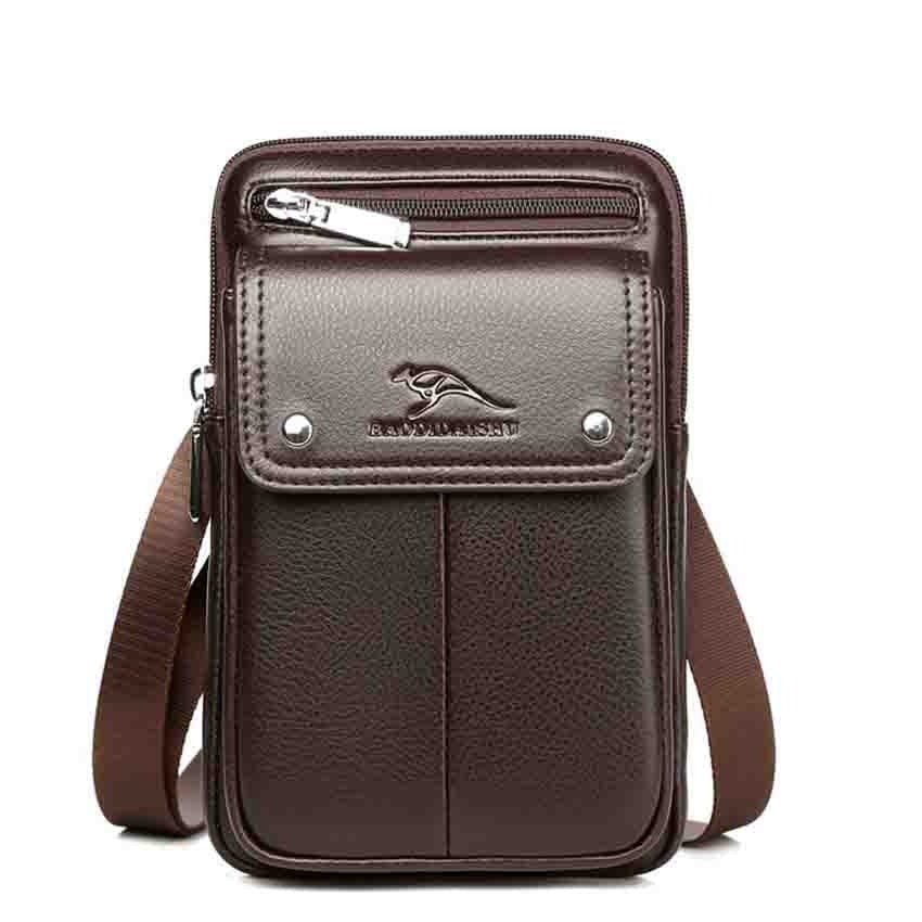 Professional black PU leather men's compact crossbody bag, perfect for organized daily carry.