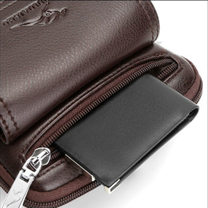 Modern black PU leather men's messenger bag, designed for hands-free comfort and compact storage.