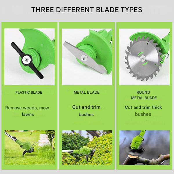 Hand holding BladeTrim 18000's adjustable handle, emphasizing user comfort.
