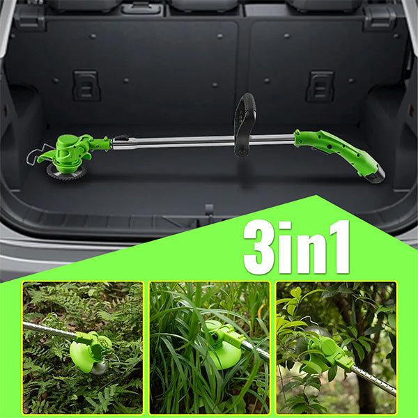 Lightweight wireless lawn trimmer, ideal garden tool for easy shrub cutting.