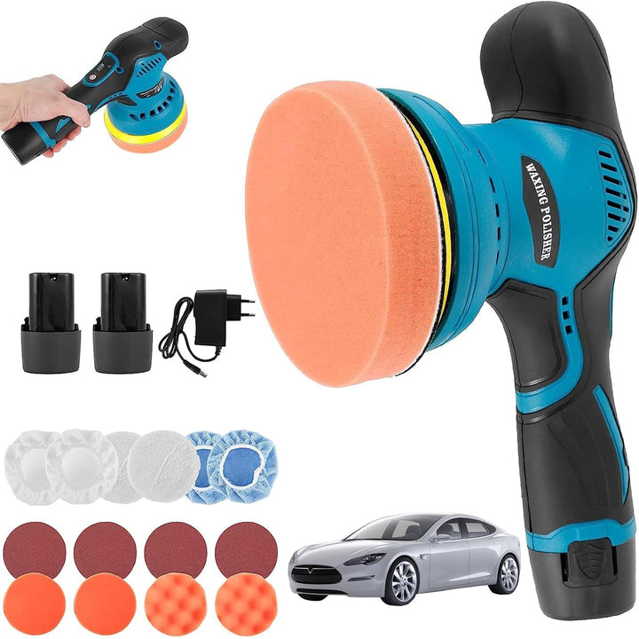 Cordless car polisher with dual batteries & 8-speed control for detailing vehicles