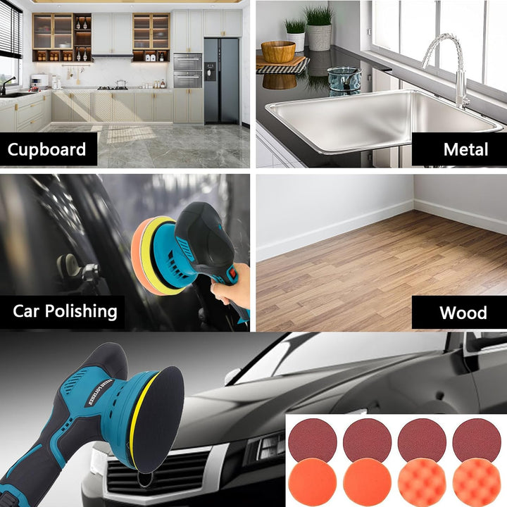 Automotive cordless polisher, 8-speed control, rechargeable, for car wax and detailing