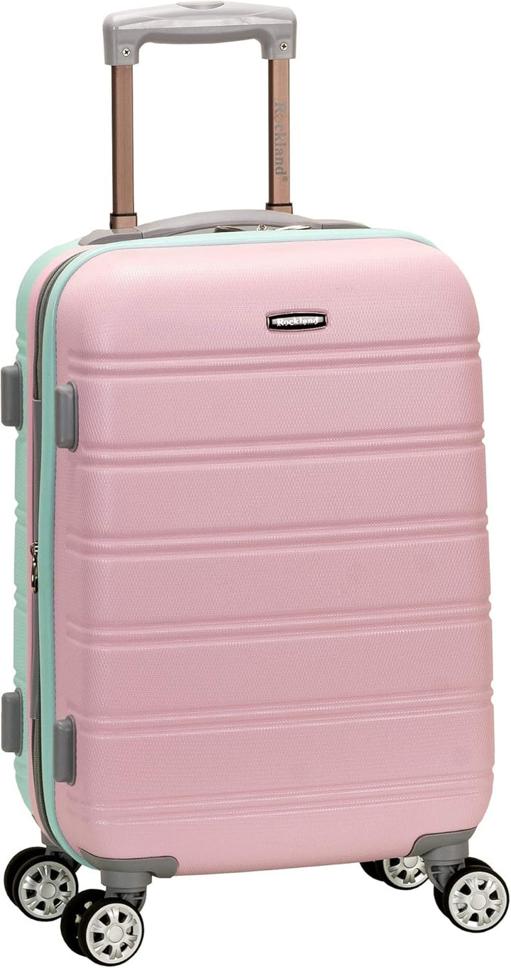 Cotton Candy hardside carry-on luggage, expandable, with double spinner wheels, perfect for travel.