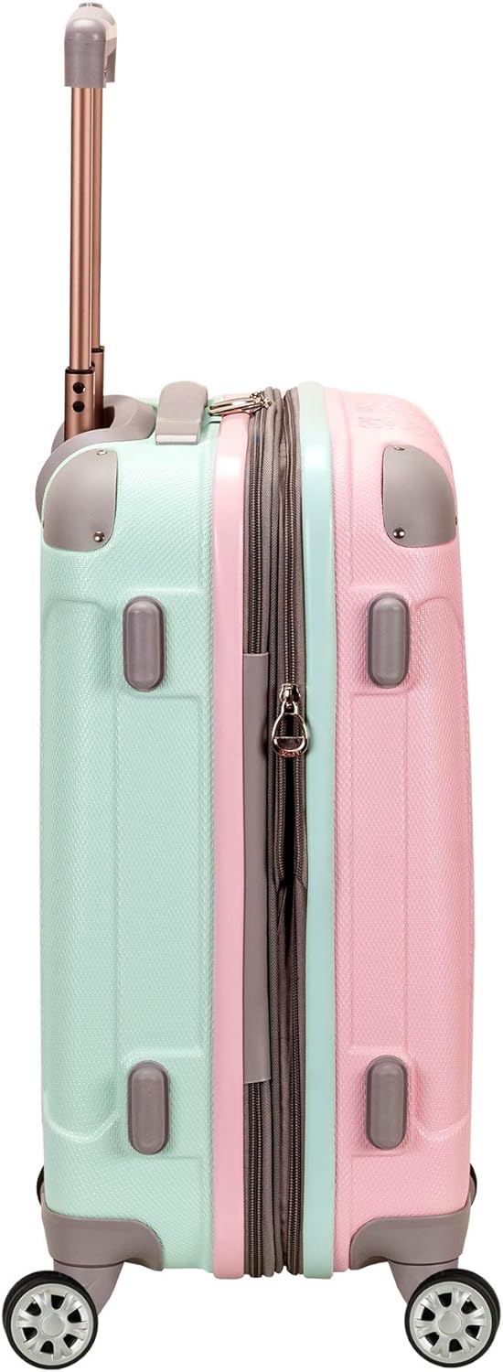 Lightweight Cotton Candy expandable hardside carry-on with 360-degree spinner wheels for easy travel.