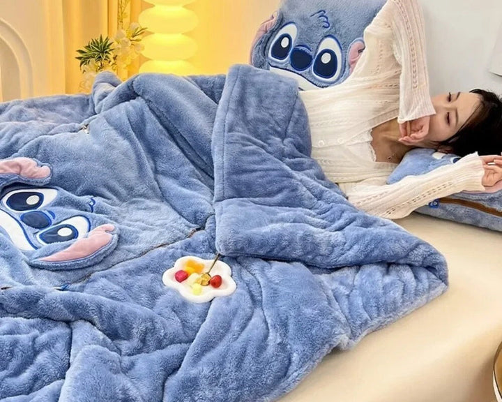 Unisex plush cartoon blanket & cushion. Ideal cozy throw, home comfort.