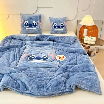 Plush cartoon blanket & cushion set for ultimate home comfort and style.