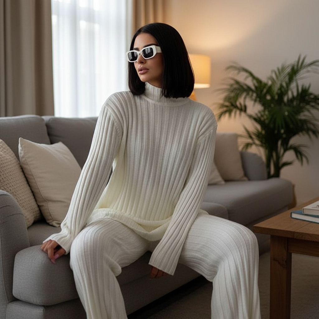 Cozy knit loungewear set for women, oversized autumn comfort, Camilla brand.