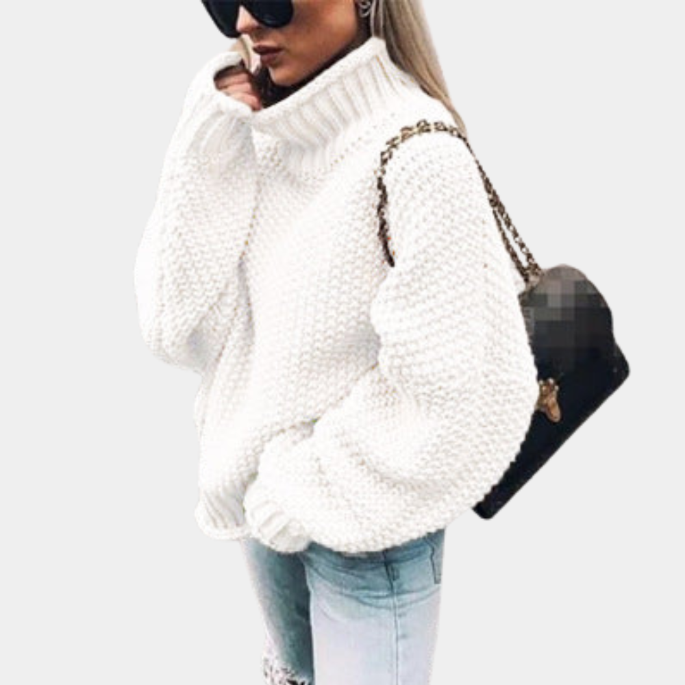 Elegant women's high-neck winter sweater. A warm, cozy & comfortable long-sleeve knit for versatile styling.