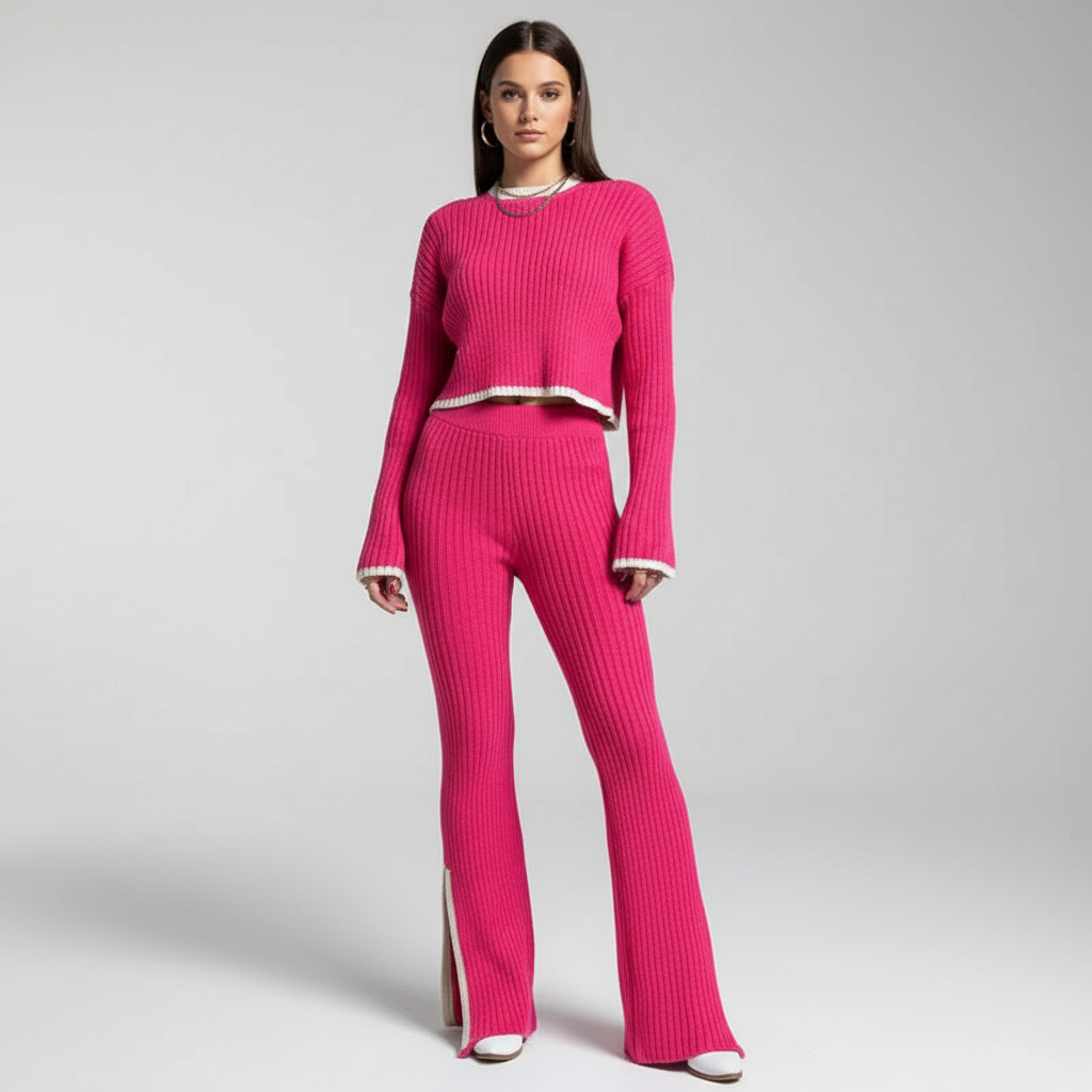 Trendy Katy loungewear set; a soft knitted cardigan with matching joggers for women