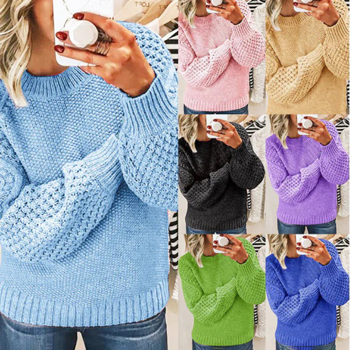Stylish women's knitted top, a versatile long-sleeve sweater perfect for fall fashion and everyday comfort.