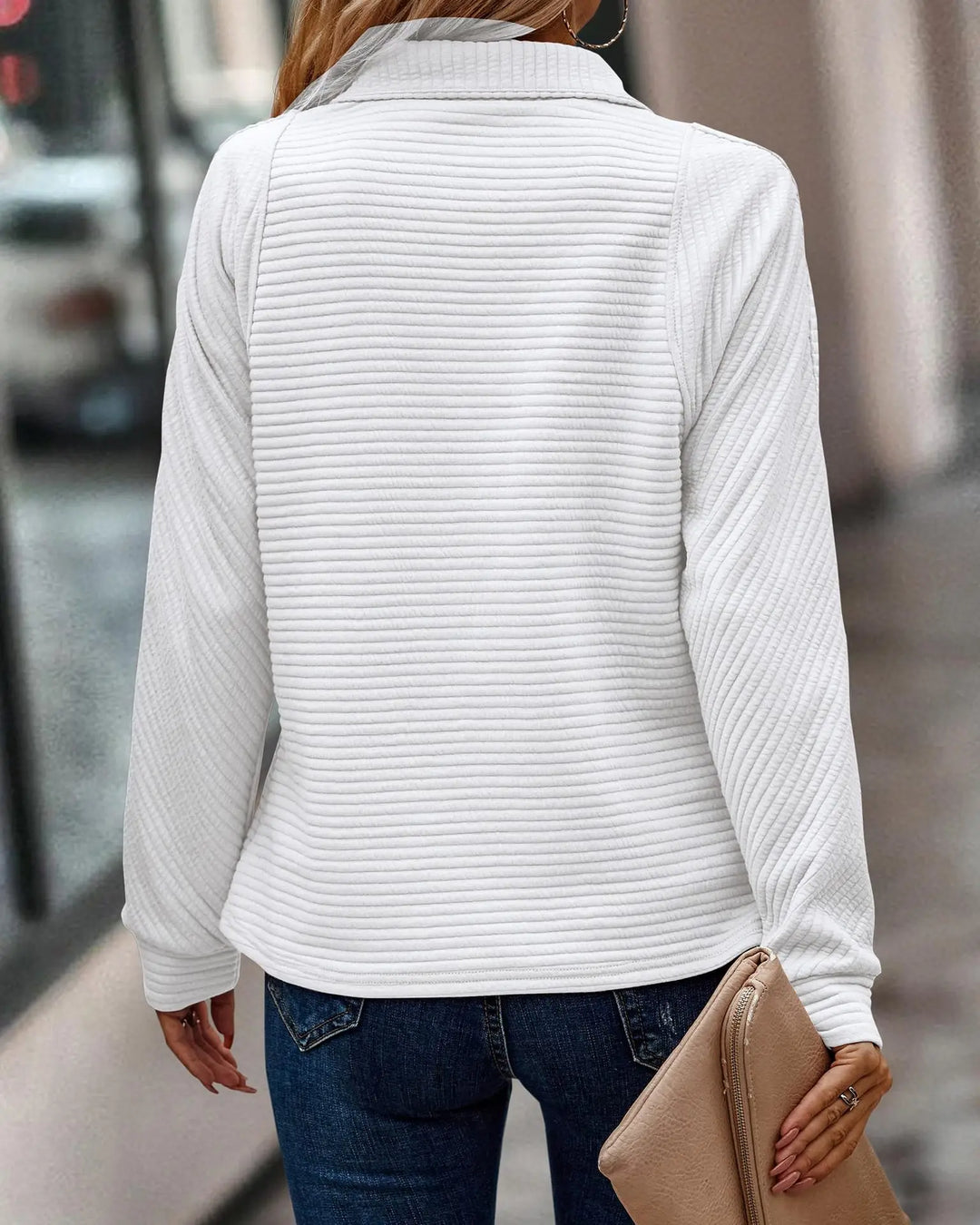 Cozy women's V-neck zip sweater for winter. Soft knit, warm & comfortable for everyday casual wear.