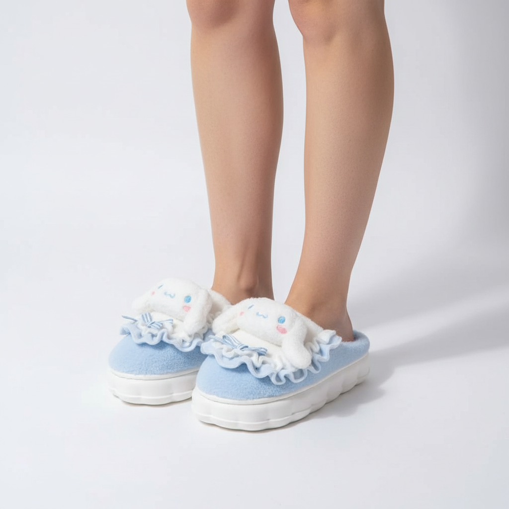 Winter women's slippers, CozyFluff fleece-lined, featuring a cute playful design for cozy indoor wear.