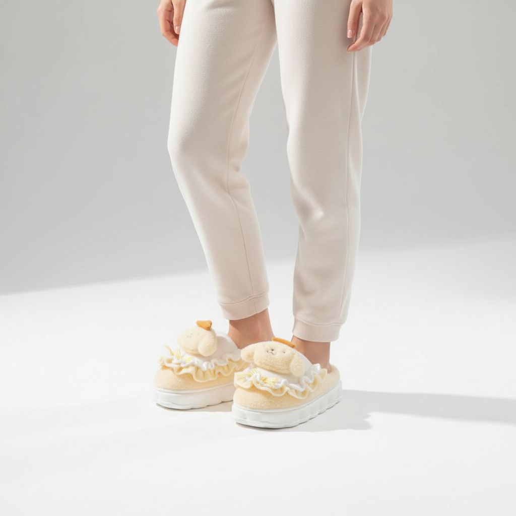 Comfortable women's CozyFluff slippers, fleece-lined with a playful design, perfect for keeping feet warm.