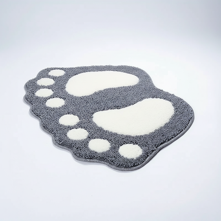 Close-up of the CozyFoot foot-shaped bath mat's plush texture, excellent for bathroom comfort and decor