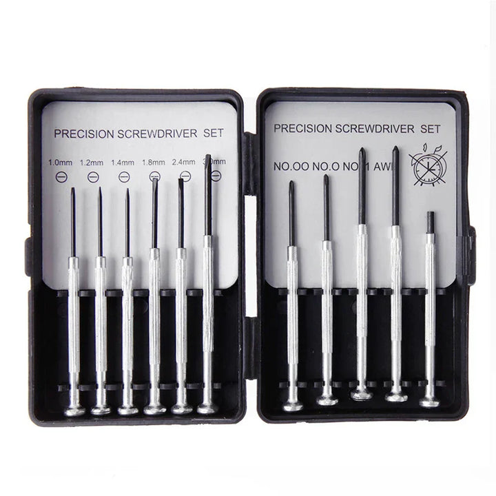 Craftix 11-piece precision screwdriver set with magnetic tips in open carrying case, micro tools for electronics repair