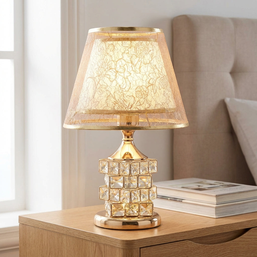 Crystal accent table lamp, LED, dimmable with remote for modern home decor