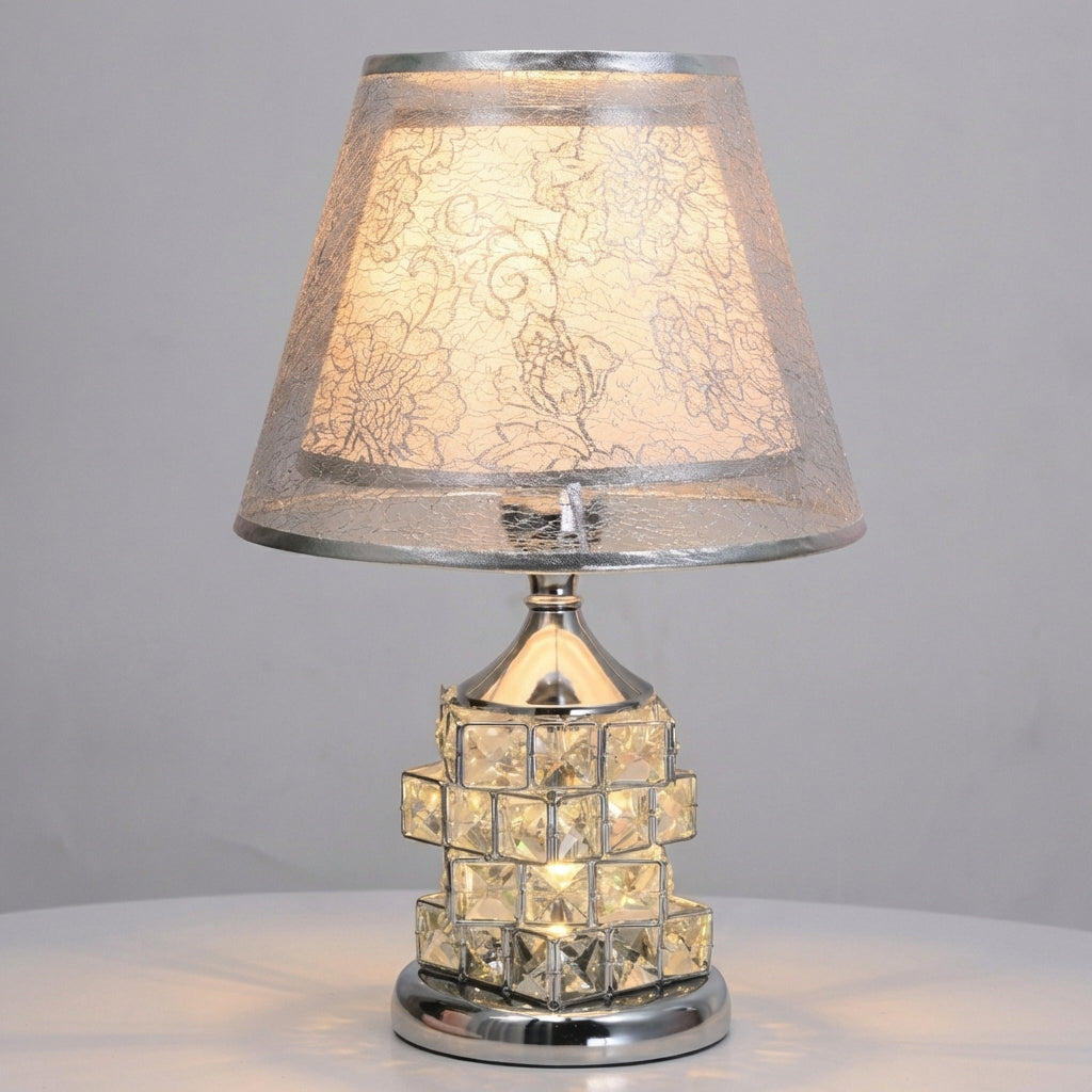 Contemporary crystal LED table lamp with remote control, offering versatile accent lighting