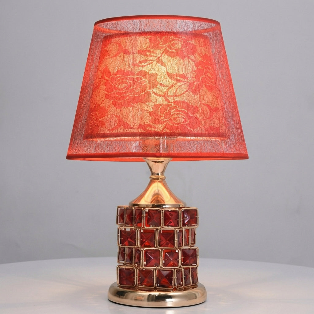 Crystal table lamp operating wirelessly with remote control, highlighting its dimmable LED glow